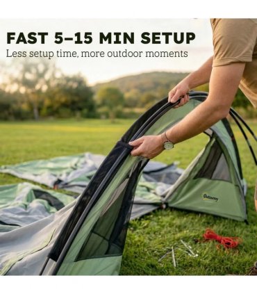 Outsunny 4 Person Easy Setup Family Camping Tent with 2 Rooms, Waterproof Tunnel Tent w/ Sewn In Groundsheet, Green & Grey