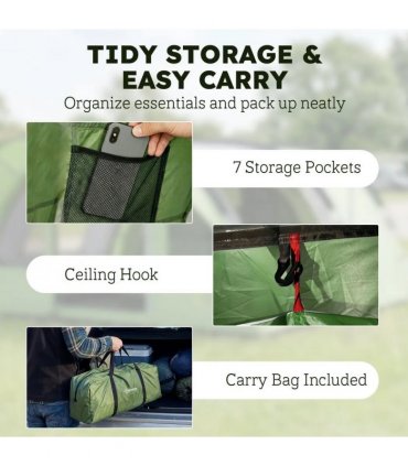 Outsunny 4 Person Easy Setup Family Camping Tent with 2 Rooms, Waterproof Tunnel Tent w/ Sewn In Groundsheet, Green & Grey