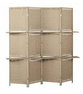 HOMCOM Wave Fibre Freestanding Folding Privacy Screen Panels, Room Divider, Natural Wood Finish