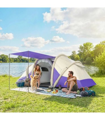 Outsunny Inflatable Tent 2 Bedroom Tunnel Design Windproof Air Tent with Carry Bag for 4 Person