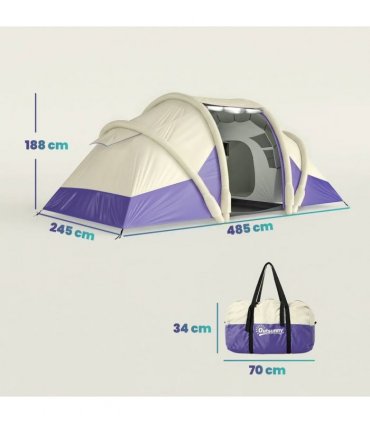 Outsunny Inflatable Tent 2 Bedroom Tunnel Design Windproof Air Tent with Carry Bag for 4 Person