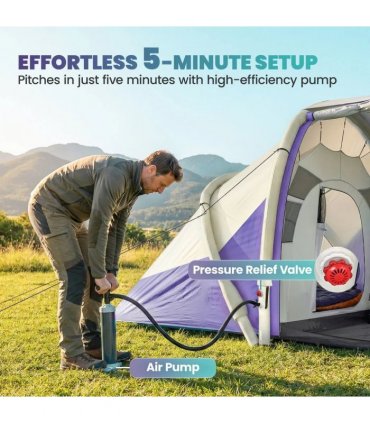 Outsunny Inflatable Tent 2 Bedroom Tunnel Design Windproof Air Tent with Carry Bag for 4 Person