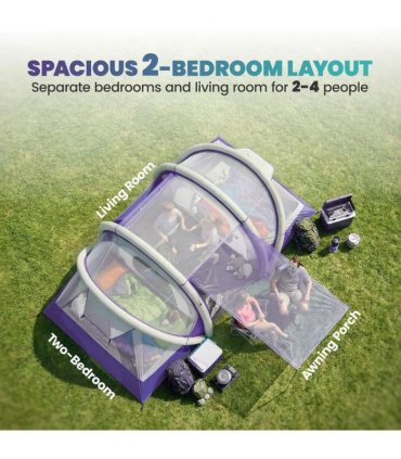 Outsunny Inflatable Tent 2 Bedroom Tunnel Design Windproof Air Tent with Carry Bag for 4 Person