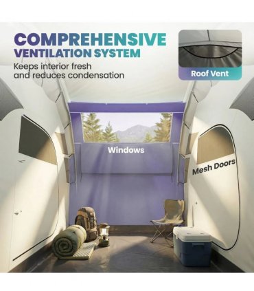 Outsunny Inflatable Tent 2 Bedroom Tunnel Design Windproof Air Tent with Carry Bag for 4 Person