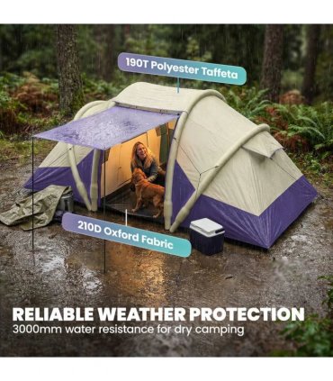 Outsunny Inflatable Tent 2 Bedroom Tunnel Design Windproof Air Tent with Carry Bag for 4 Person