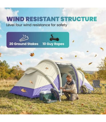 Outsunny Inflatable Tent 2 Bedroom Tunnel Design Windproof Air Tent with Carry Bag for 4 Person