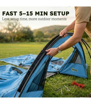 Outsunny 4 Person Easy Setup Family Camping Tent with 2 Rooms, Waterproof Tunnel Tent w/ Sewn In Groundsheet, Sky Blue & Grey