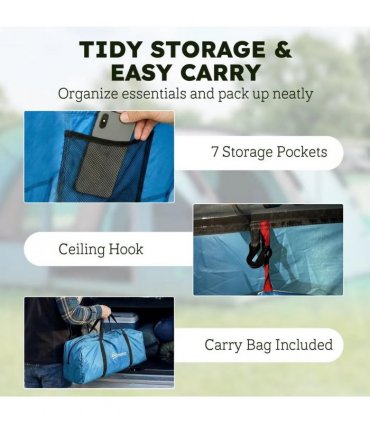 Outsunny 4 Person Easy Setup Family Camping Tent with 2 Rooms, Waterproof Tunnel Tent w/ Sewn In Groundsheet, Sky Blue & Grey