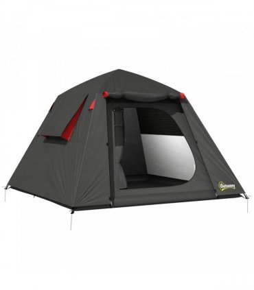 Outsunny Camping Tent 3000mm Waterproof Tent with 2 Doors, Dark Grey and Red