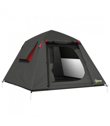 Outsunny Camping Tent 3000mm Waterproof Tent with 2 Doors, Dark Grey and Red
