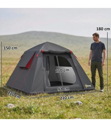 Outsunny Camping Tent 3000mm Waterproof Tent with 2 Doors, Dark Grey and Red