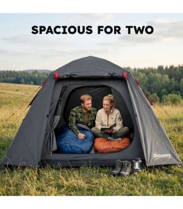 Outsunny Camping Tent 3000mm Waterproof Tent with 2 Doors, Dark Grey and Red