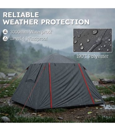 Outsunny Camping Tent 3000mm Waterproof Tent with 2 Doors, Dark Grey and Red