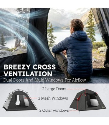 Outsunny Camping Tent 3000mm Waterproof Tent with 2 Doors, Dark Grey and Red