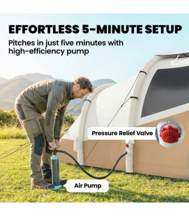Outsunny Inflatable Camping Tent w/ Air Pump, Easy Setup 2-3 Person Blow Up Tent, Khaki