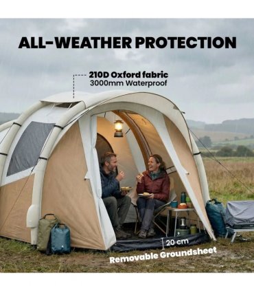 Outsunny Inflatable Camping Tent w/ Air Pump, Easy Setup 2-3 Person Blow Up Tent, Khaki