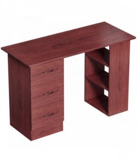 HOMCOM Computer Desk, Writing Table, PC Workstation with 3 Storage Shelves and Drawers, Handle, for Home Office, Walnut Brown