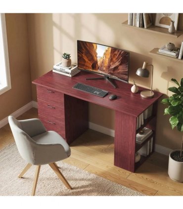 HOMCOM Computer Desk, Writing Table, PC Workstation with 3 Storage Shelves and Drawers, Handle, for Home Office, Walnut Brown