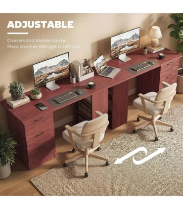 HOMCOM Computer Desk, Writing Table, PC Workstation with 3 Storage Shelves and Drawers, Handle, for Home Office, Walnut Brown