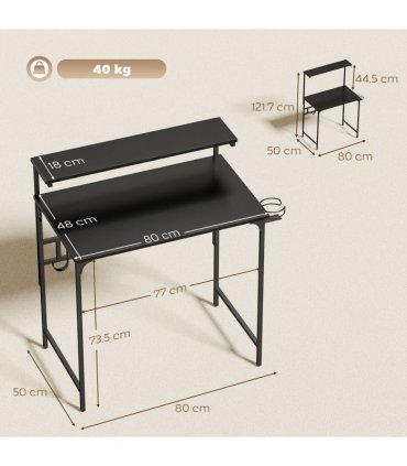 HOMCOM Computer Desk, 80cm Home Office Study Table with Hutch Shelf, Cup Holder, Headphone Hook, Black