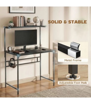 HOMCOM Computer Desk, 80cm Home Office Study Table with Hutch Shelf, Cup Holder, Headphone Hook, Black