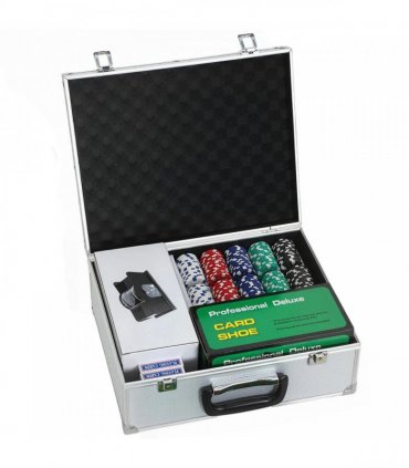 SPORTNOW 300-Piece Poker Chips Set with Card Shuffler, Card Shoe, Case, Casino Texas Holdem Poker Set with Mat, Silver Tone