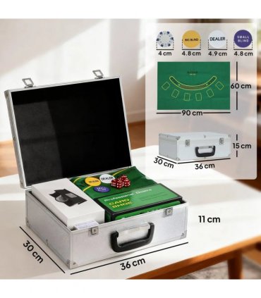 SPORTNOW 300-Piece Poker Chips Set with Card Shuffler, Card Shoe, Case, Casino Texas Holdem Poker Set with Mat, Silver Tone