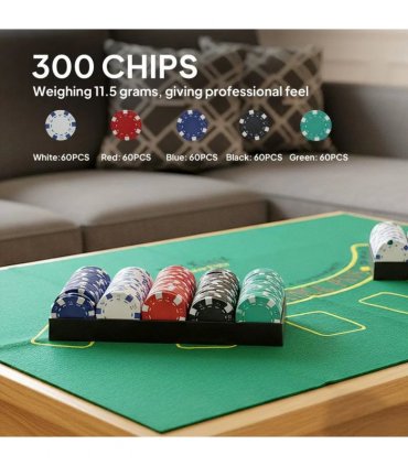 SPORTNOW 300-Piece Poker Chips Set with Card Shuffler, Card Shoe, Case, Casino Texas Holdem Poker Set with Mat, Silver Tone