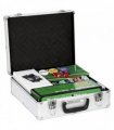 SPORTNOW 500-Piece Poker Chips Set with Card Shuffler, Card Shoe, Case, Casino Texas Holdem Poker Set with Mat, Silver Tone