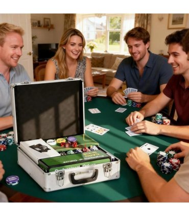 SPORTNOW 500-Piece Poker Chips Set with Card Shuffler, Card Shoe, Case, Casino Texas Holdem Poker Set with Mat, Silver Tone