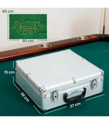 SPORTNOW 500-Piece Poker Chips Set with Card Shuffler, Card Shoe, Case, Casino Texas Holdem Poker Set with Mat, Silver Tone