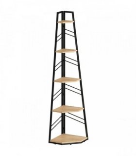 HOMCOM Corner Bookcase, 5-Tier Floor Standing Bookshelf, Shelving Unit for Living Room, Study, Bedroom, Natural Wood Finish