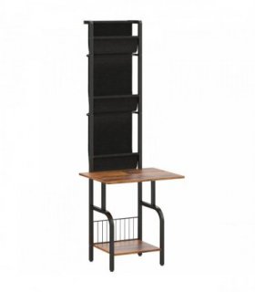 HOMCOM Vinyl Record Player Stand Record Storage with Player Stand Oxford Fabric Pockets Bottom Shelf Rustic Brown and Black