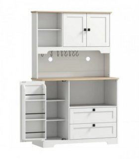 HOMCOM Kitchen Cupboard, Freestanding Kitchen Cabinet with 2 Cabinets, 2 Drawers, Open and Adjustable Shelves, White