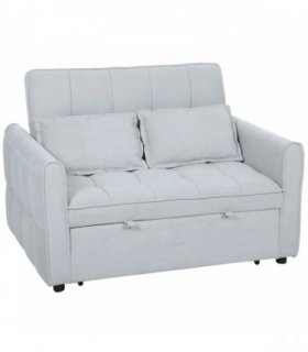 HOMCOM 2 Seater Sofa Bed, 3-in-1 Convertible Sleeper Sofa with Click-clack Adjustable Backrest and 2 Pillows, Light Grey