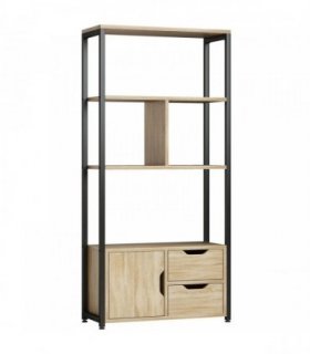 HOMCOM 4-Tier Bookcase, Bookshelf with 1 Cabinet and 2 Drawers for Living Room, Bedroom, Study, Natural Wood