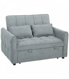 HOMCOM 2 Seater Sofa Bed, 3-in-1 Convertible Sleeper Sofa with Click-clack Adjustable Backrest and 2 Pillows, Grey