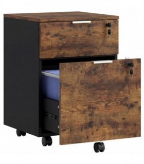 HOMCOM Two-Drawer Lockable Filing Cabinet - Black and Rustic Brown