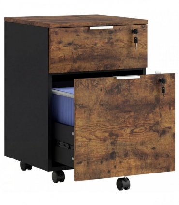 HOMCOM Two-Drawer Lockable Filing Cabinet - Black and Rustic Brown