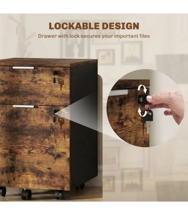 HOMCOM Two-Drawer Lockable Filing Cabinet - Black and Rustic Brown