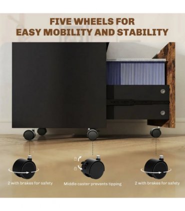 HOMCOM Two-Drawer Lockable Filing Cabinet - Black and Rustic Brown