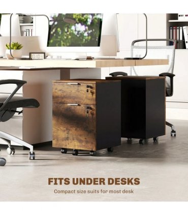 HOMCOM Two-Drawer Lockable Filing Cabinet - Black and Rustic Brown