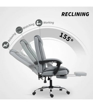 HOMCOM 155° Reclining Faux Leather Swivel Office Chair -Black
