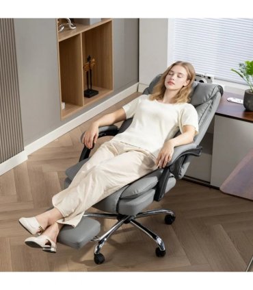 HOMCOM 155° Reclining Faux Leather Swivel Office Chair -Black