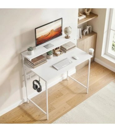 HOMCOM Computer Desk, 80cm Home Office Study Table with Hutch Shelf, Cup Holder, Headphone Hook, White