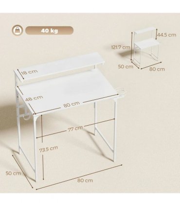 HOMCOM Computer Desk, 80cm Home Office Study Table with Hutch Shelf, Cup Holder, Headphone Hook, White
