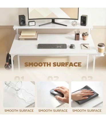 HOMCOM Computer Desk, 80cm Home Office Study Table with Hutch Shelf, Cup Holder, Headphone Hook, White