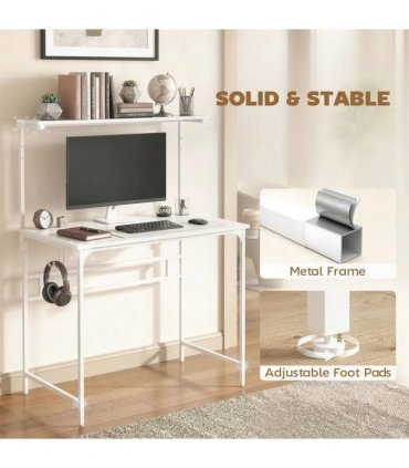 HOMCOM Computer Desk, 80cm Home Office Study Table with Hutch Shelf, Cup Holder, Headphone Hook, White