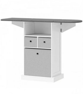 HOMCOM Ironing Board Cabinet on Wheels with Ironable and Foldable Top, Mobile Storage Cabinet with Ironing Board, White
