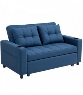 HOMCOM Two-Seater Pull-Out Sofa Bed - Dark Blue